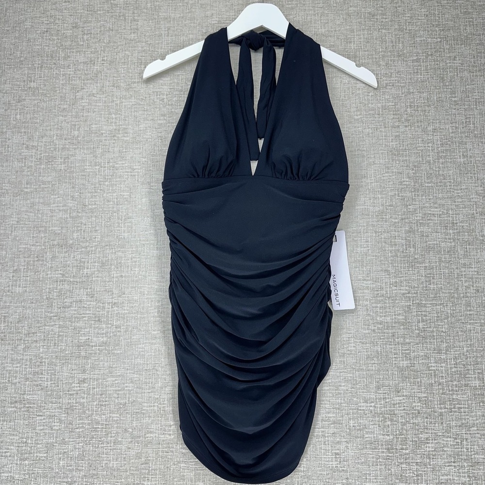 Magicsuit Swimsuit Womens 10‎ Black Halter Yvonne Ruched Draped Tummy Control